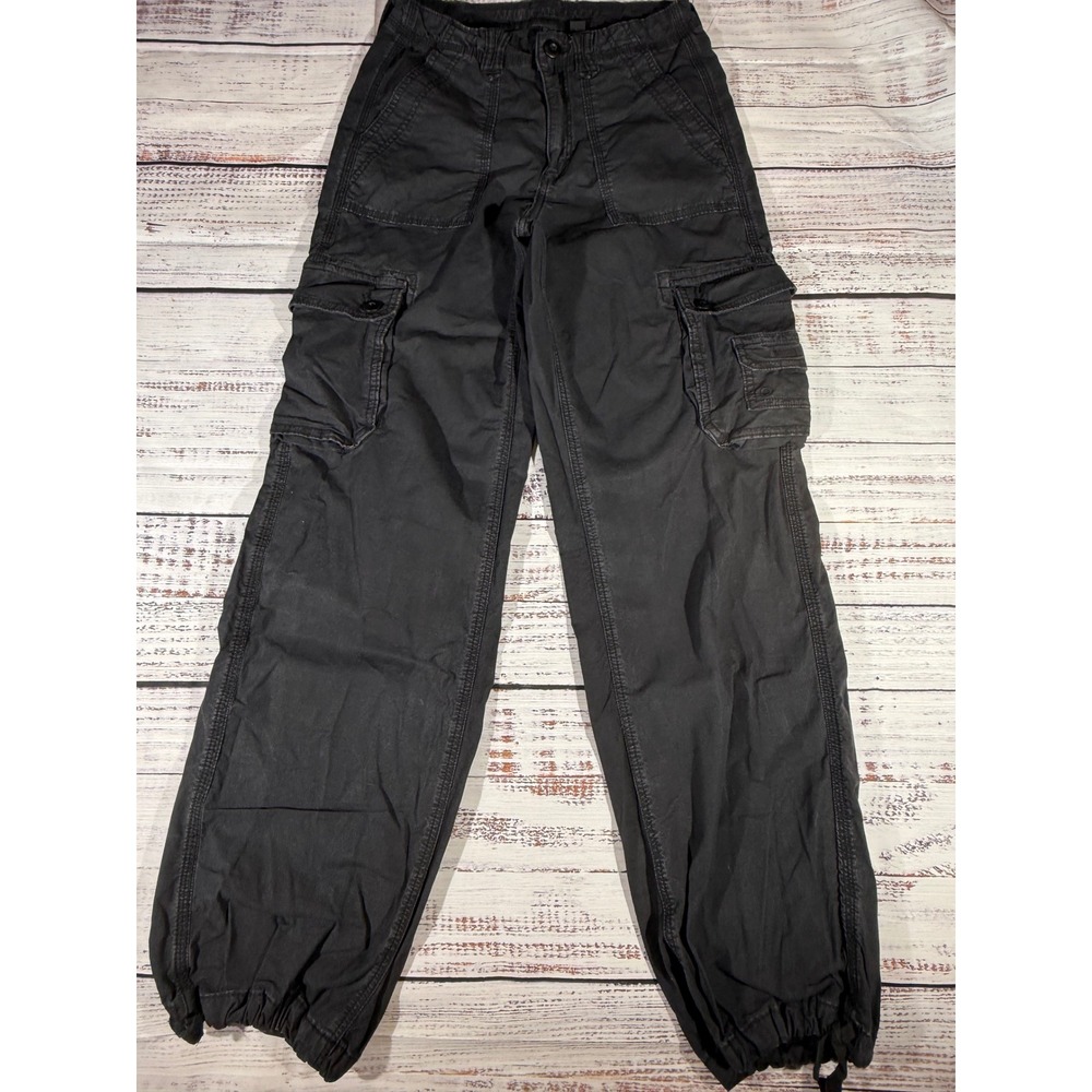 American Eagle Womens 2 Regular Black Stretch Cargo Pants Utility Bungee Hem